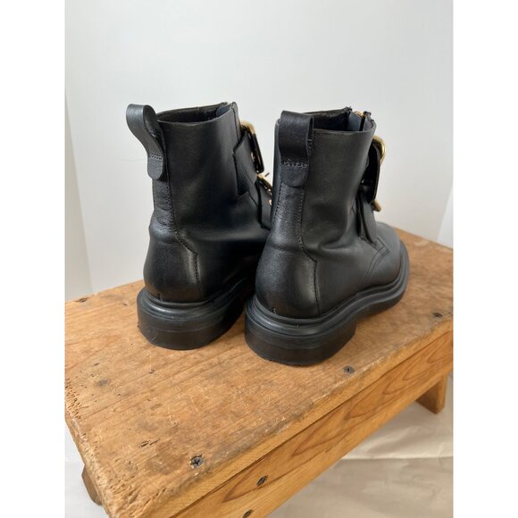 ASOS Black Leather Gold Metal Double Buckle Ankle Biker Boot US Size 6 UK Size 4 - Picture 3 of 14